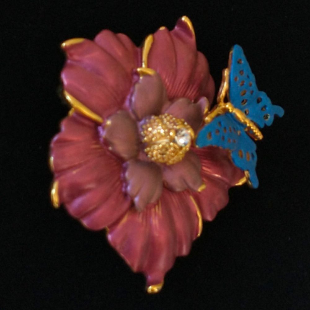 Butterfly Brooch En Tremblant Trembling Trembler Hibiscus Pin Cottagecore Fairy‎